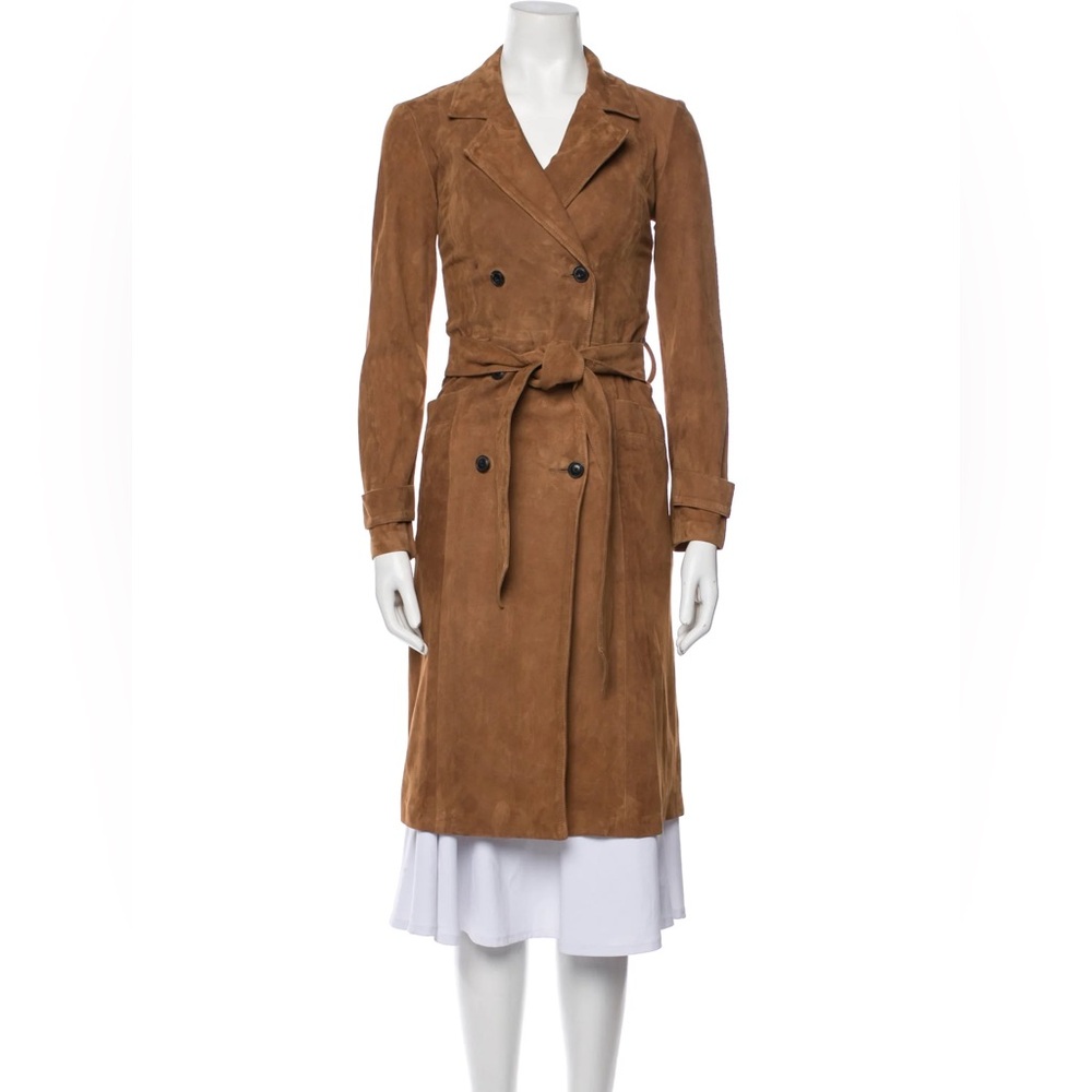 Frame Denim Suede Trench Coat in Brown Size XS